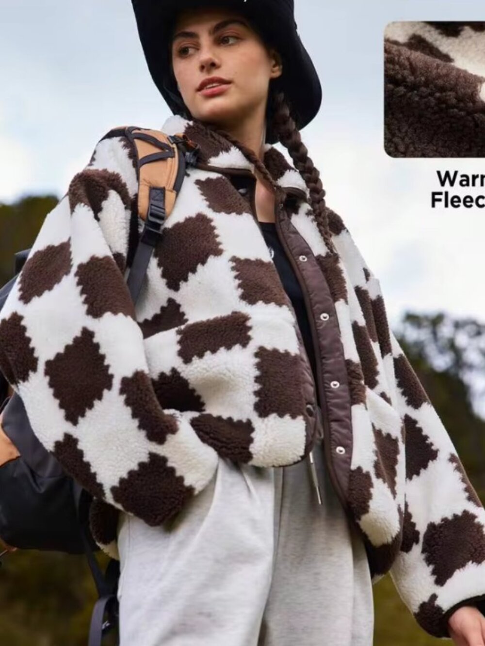 In My Nature Allover Geo Print Zip Up Fleece Funnel Neck Teddy Coat